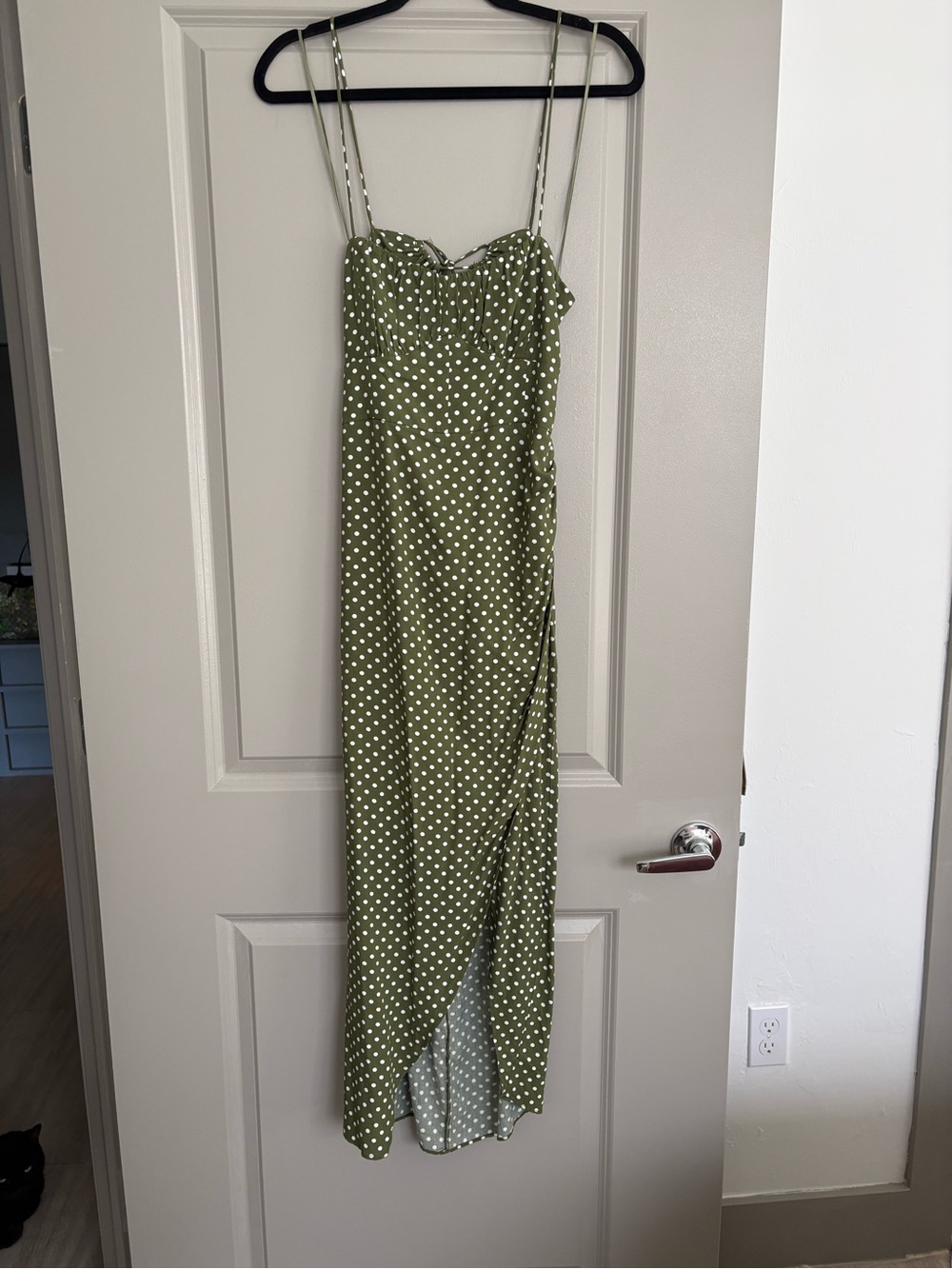 Zara Olive Green Polka Dot Midi Dress with White Dots